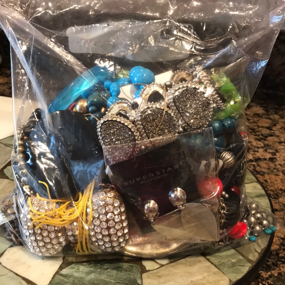 4lbs. Vtg to Mod Jewelry Craft Lot~Rhinestones, Druzy, Statement Necklaces